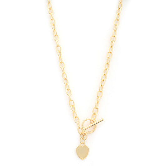 Sodajo Gold Dipped Brass Chain Heart Pendant Toggle Clasp Necklace